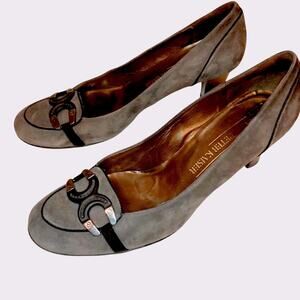 Peter Kaiser Grey Suede Low Heels Vintage Designer Retro shoe 7.5 pumps VTG